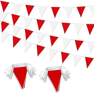100 Feet Red White Pennant Banner Flags String Triangle Bunting Flag for Grand Opening Wedding Kids Birthday Baby Shower Outdoor Garden Hanging Festivals Decoration,60 Pcs