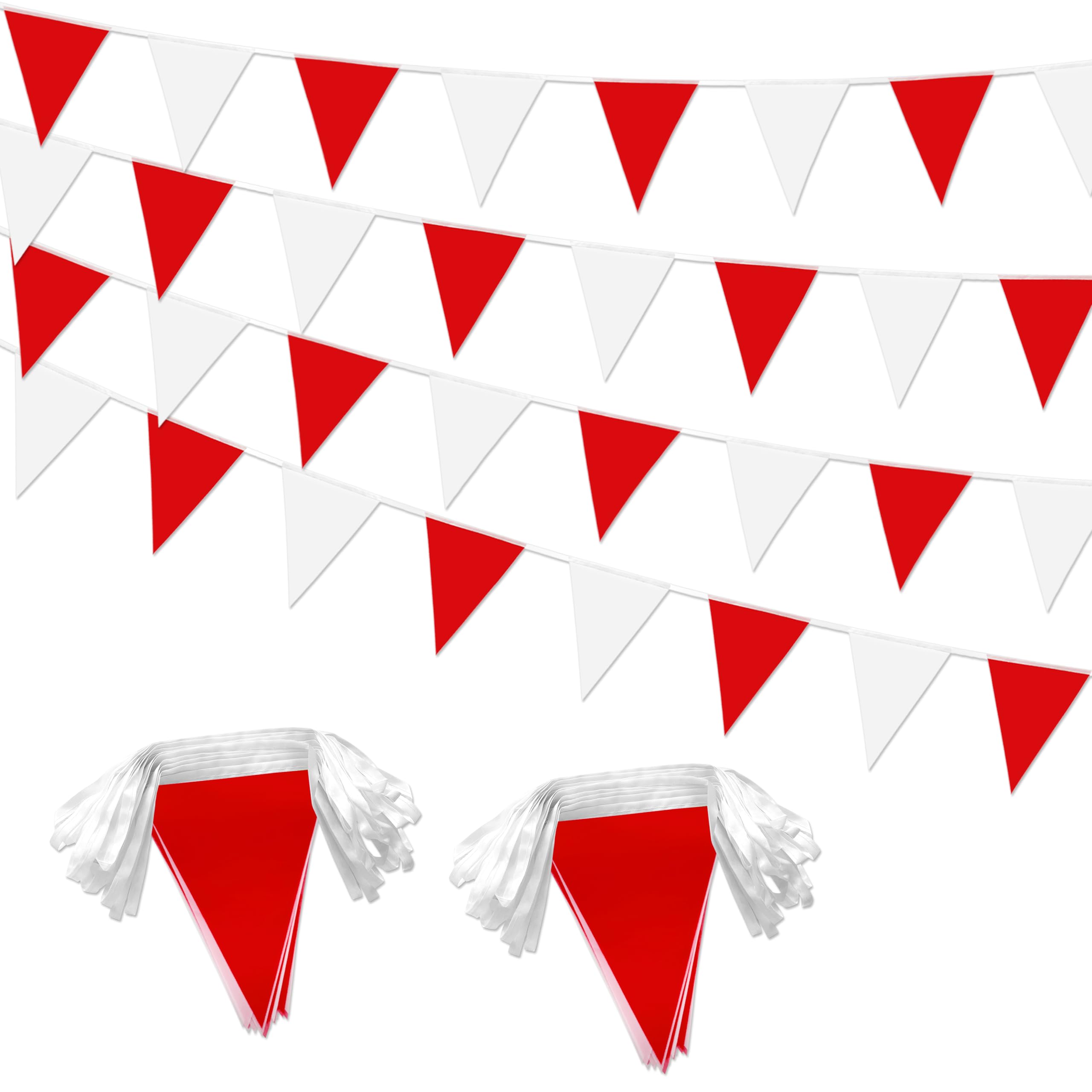 100 Feet Red White Pennant Banner Flags String Triangle Bunting Flag for Grand Opening Wedding Kids Birthday Baby Shower Outdoor Garden Hanging Festivals Decoration,60 Pcs