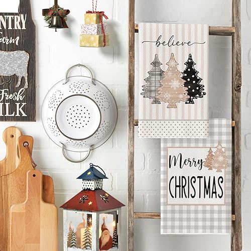 Miniatura 3 de Artoid Mode Juego de 2 toallas de cocina de 18 x 26 pulgadas con diseño de árboles de Navidad, diseño de cuadros de búfalo, diseño de rayas