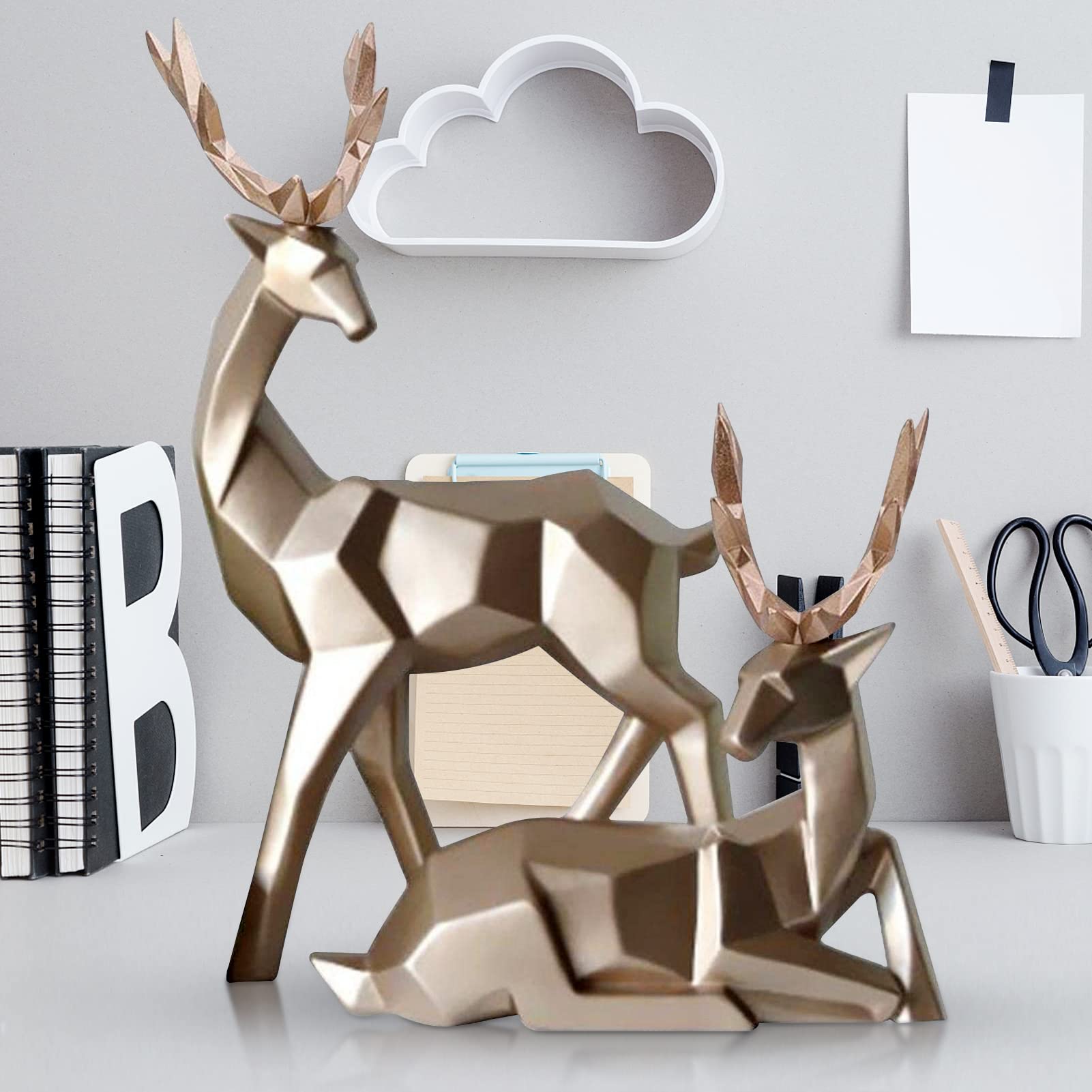 Amazon.co.jp: 鹿の像、2個の北欧スタイルの折り紙のヘラジカ、樹脂製