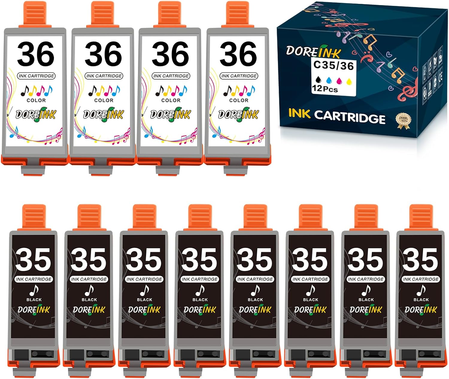 12 Pack PGI-35 CLI-36 Ink Replacements for Canon TR150 Ink Cartridge, Compatible for Canon 35 36 Ink Cartridge Work with TR150 iP110 iP100 Mini260 Mini320 Printer (8 Black, 4 Tri-Color)