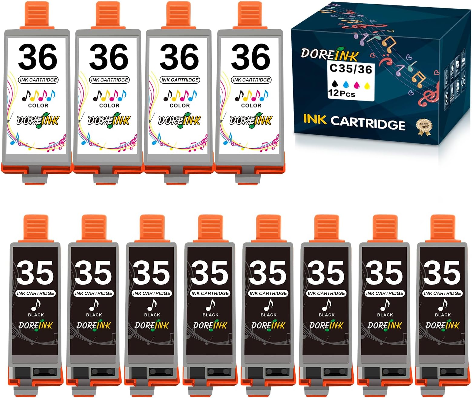 12 Pack PGI-35 CLI-36 Ink Replacements for Canon TR150 Ink Cartridge, Compatible for Canon 35 36 Ink Cartridge Work with TR150 iP110 iP100 Mini260 Mini320 Printer (8 Black, 4 Tri-Color)