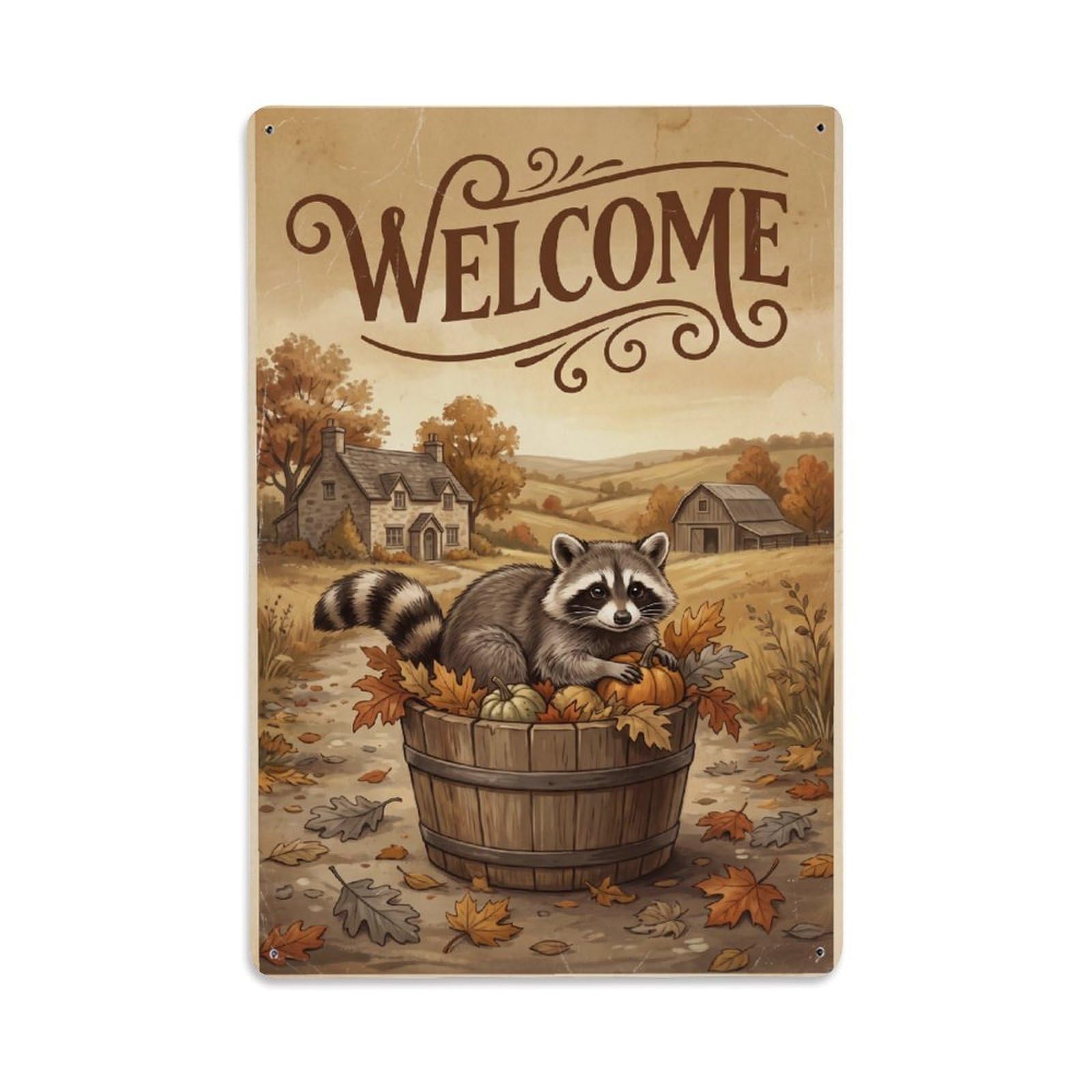 Vintage Welcome Raccoon Cozy Corner（1） Metal Tin Sign