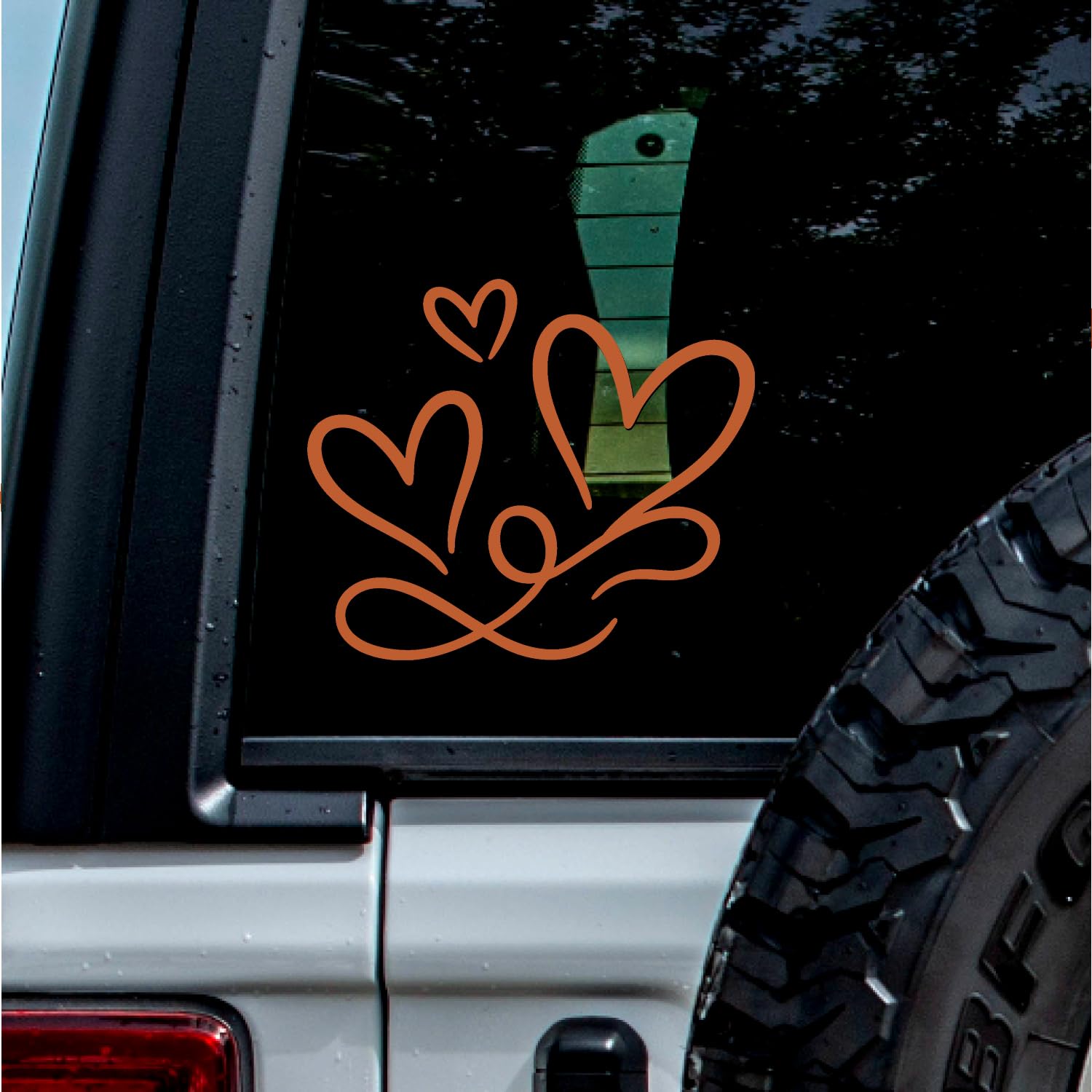 (2 Pcs Nut Brown 4.5'' x 3.8'') - No Background - Waterproof of 3 Hearts Silhouette Sticker Decal for Laptops, Water Bottles, Cars, Trucks, Wall Ideal Gift - 925VER1K15321NB