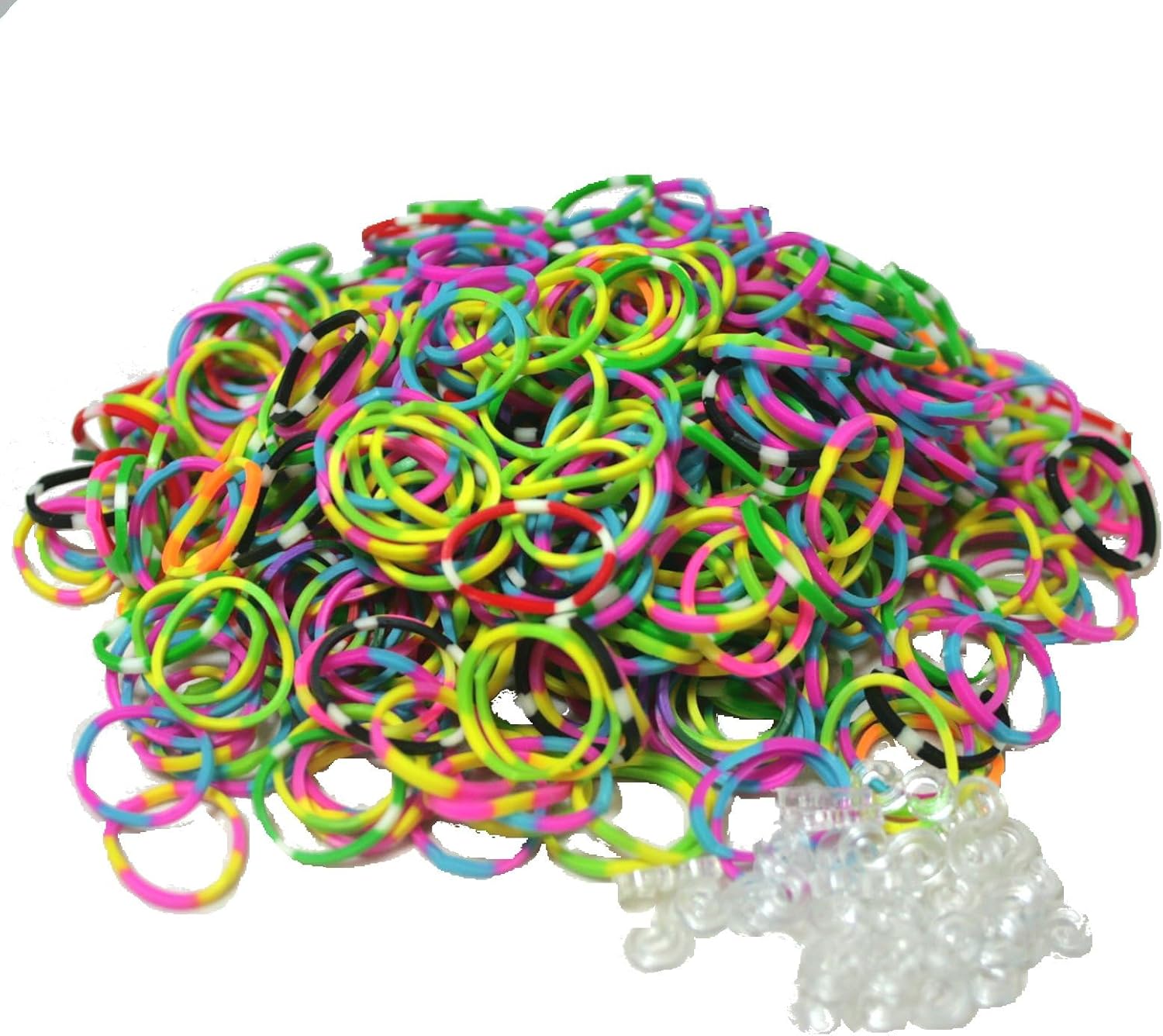 BlueDot Trading 600-Piece Do-It-Yourself Bracelet Kit Refill Pack, Includes Rubber Band and S-Clips for Loom Art/Kids Craft with Rainbow, Tie-Dye