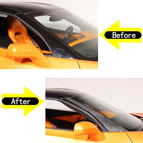 Miniatura 2 de Cubierta para parabrisas delantero compatible con Corvette C7 Stingray 2014-2019 de fibra de carbono suave, 2 piezas, accesorios de moldura para