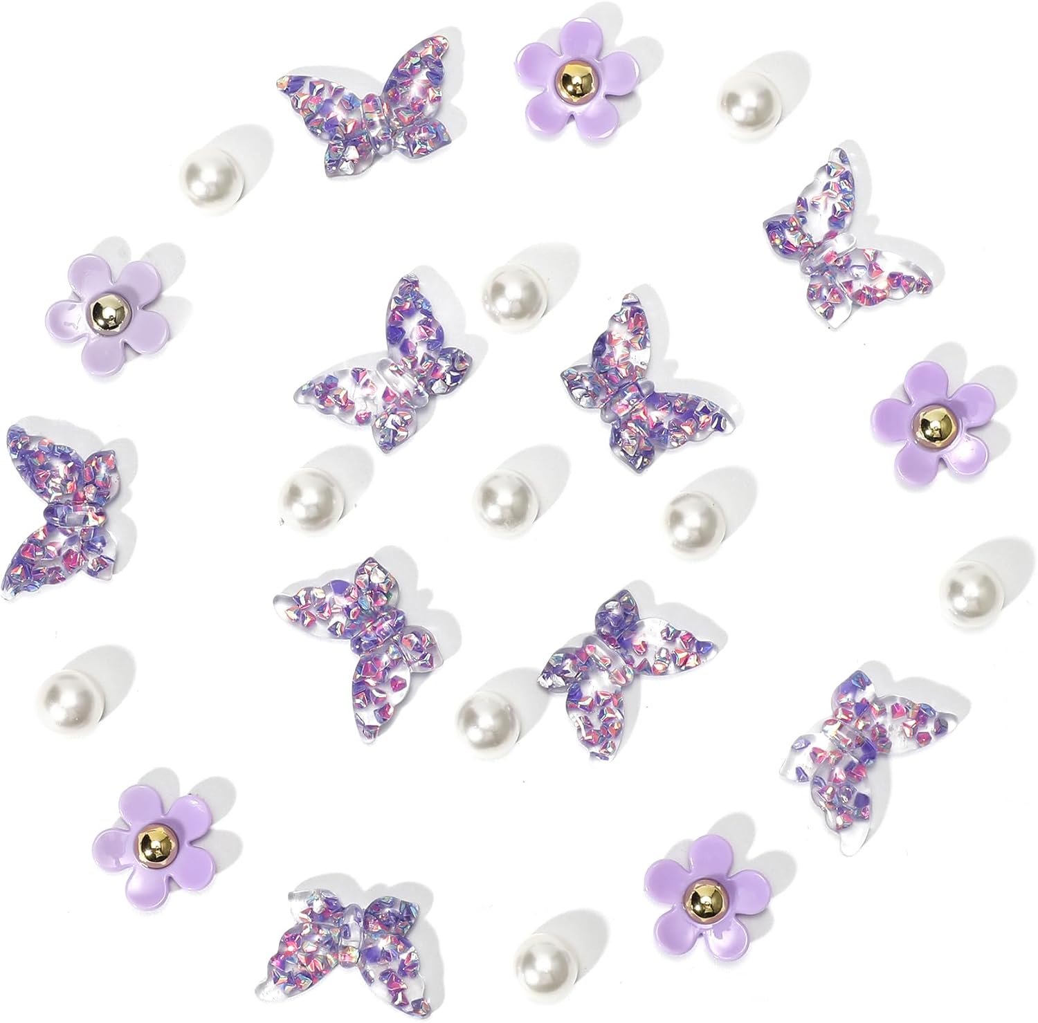 Ziigole Pink Butterfly Shoe Charms for Women, Flower Shoe Charm, Pearl Shoe Decoration Charms Accessories, Party Favor, Ideal Gift