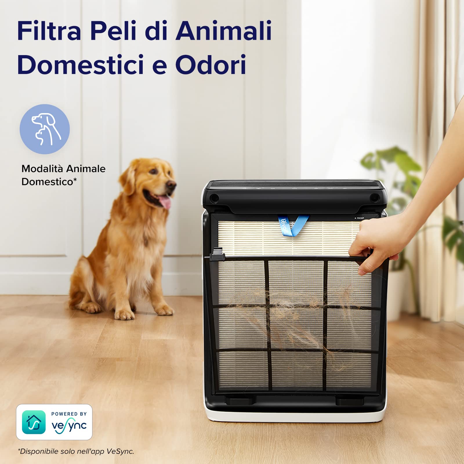 Levoit Purificatore d'Aria con Modalità Animale tramite App, CADR 240 m³/h | Sensore di Luce e Polvere, 52㎡, Filtro HEPA, Controllo Intelligente, contro 99,97% Allergie Polline Peli di Animali e Odori