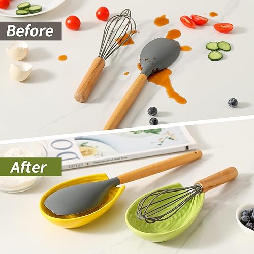 Vista 117 de Soporte para cuchara Hasense para encimera, soporte de cuchara para protección de mostrador, soporte de utensilios de cerámica para cucharón, Verde