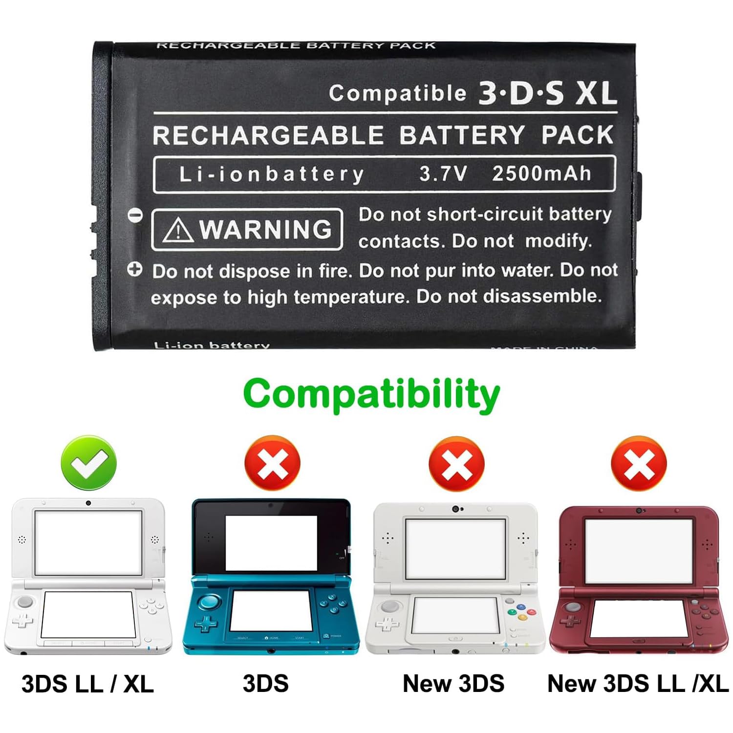 OSTENT 2500mAh 3.7V Recargable Litio-Ion Batería + Equipo Herramienta Paquete Compatible con Nintendo 3DS LL/XL