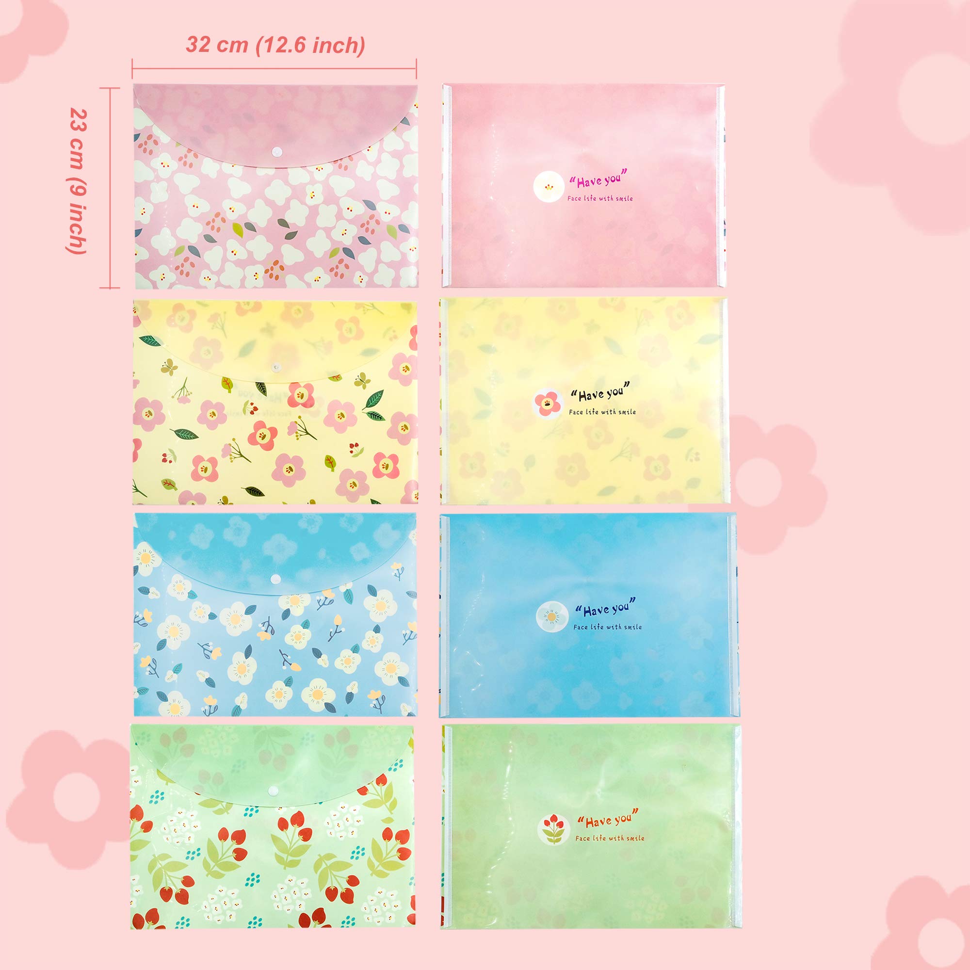Cartelline portadocumenti espandibili con design floreale, 8 tasche, confezione da 4, formato A4, in polietilene, 32,5 x 23,6 cm