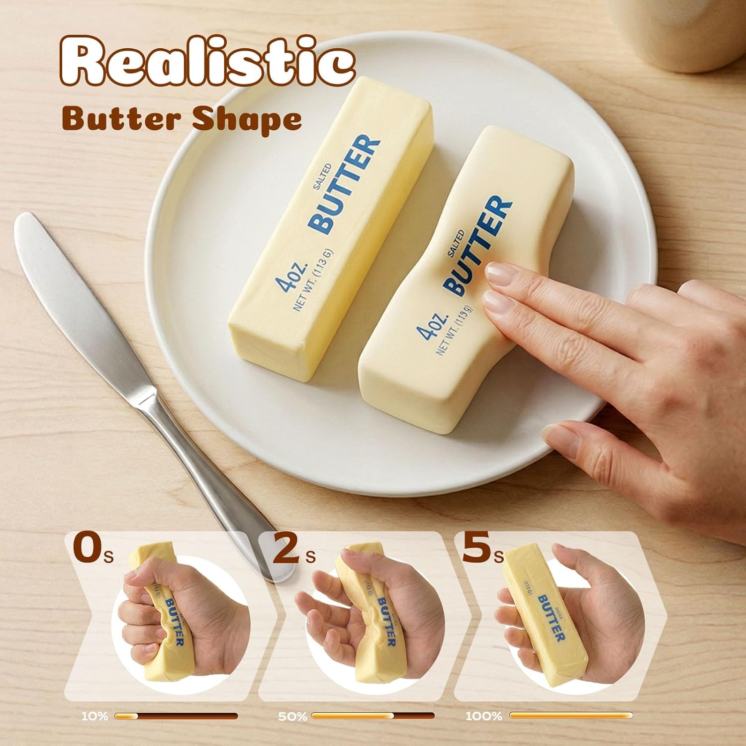 4 Pcs Butter Squishy, Slow Rising Squishy, Stress Relief & Sensory Toys Squeeze Toy Soft Butter Squishy Toy Creative Gift for Office Desk & Classroom