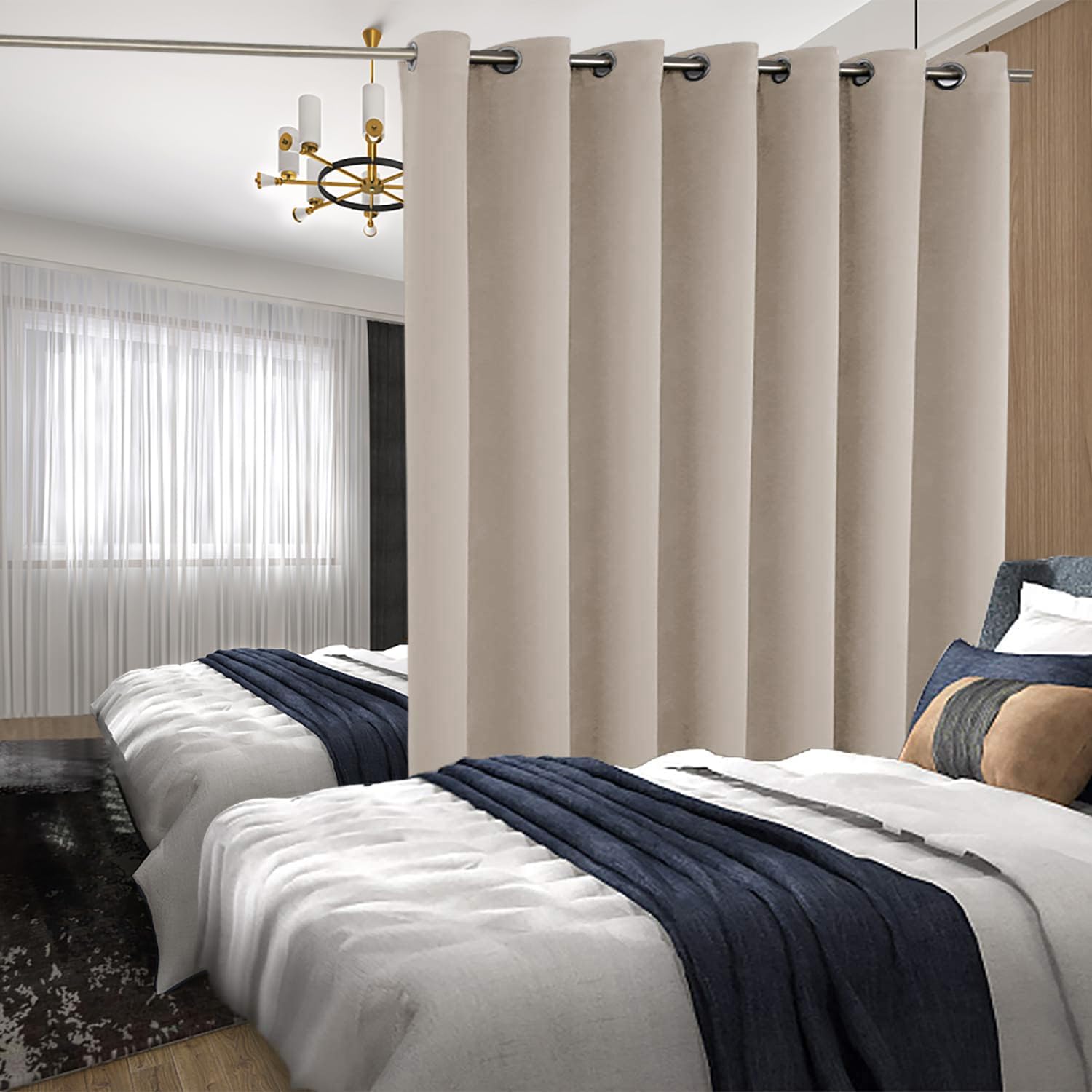 BGment Sliding Door Curtain for Patio 84 Inch Long, Extra Wide Room Divider Room Darkening Curtain for Bedroom, Blackout Thermal Insulated Privacy Window Drape, 1 Panel, Camel, 100 Inches Wide