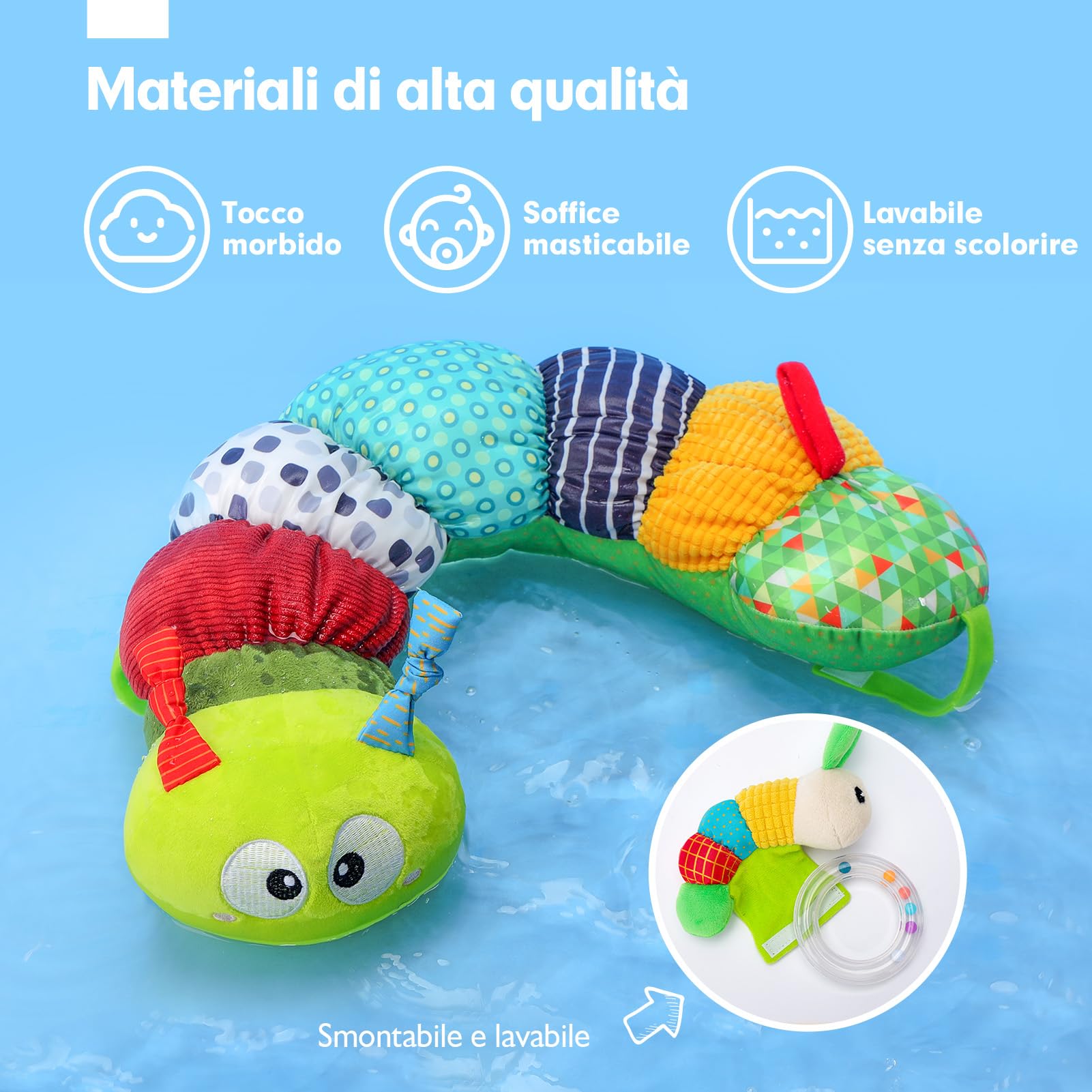 hahaland Giochi Neonato 0-3 6 9 Mesi, 4 in 1 Tummy Time & Supporto Seduto & Tappetino Bruco & Palestrina Neonata con Specchio e Sonaglino, Giocattolo Sensoriale per Neonati, per Sviluppo Precoce