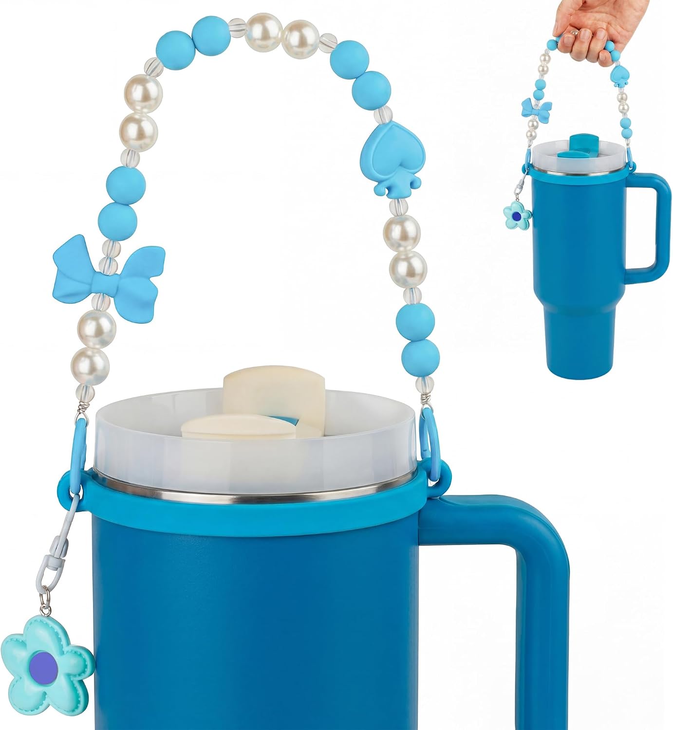 Water Bottle Handle Strap for Owala & Stanley Cup 12oz-32oz, Pearl Charms