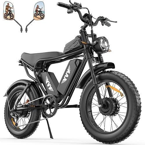 YVY Adult Electric Bike 1500W-3000W Peak Motor, 48V 15.6-40AH Removable Battery, 30-180 Miles Range, UL 2849 Certified, Dual Suspension, 20" Fat Tires E-Bike
