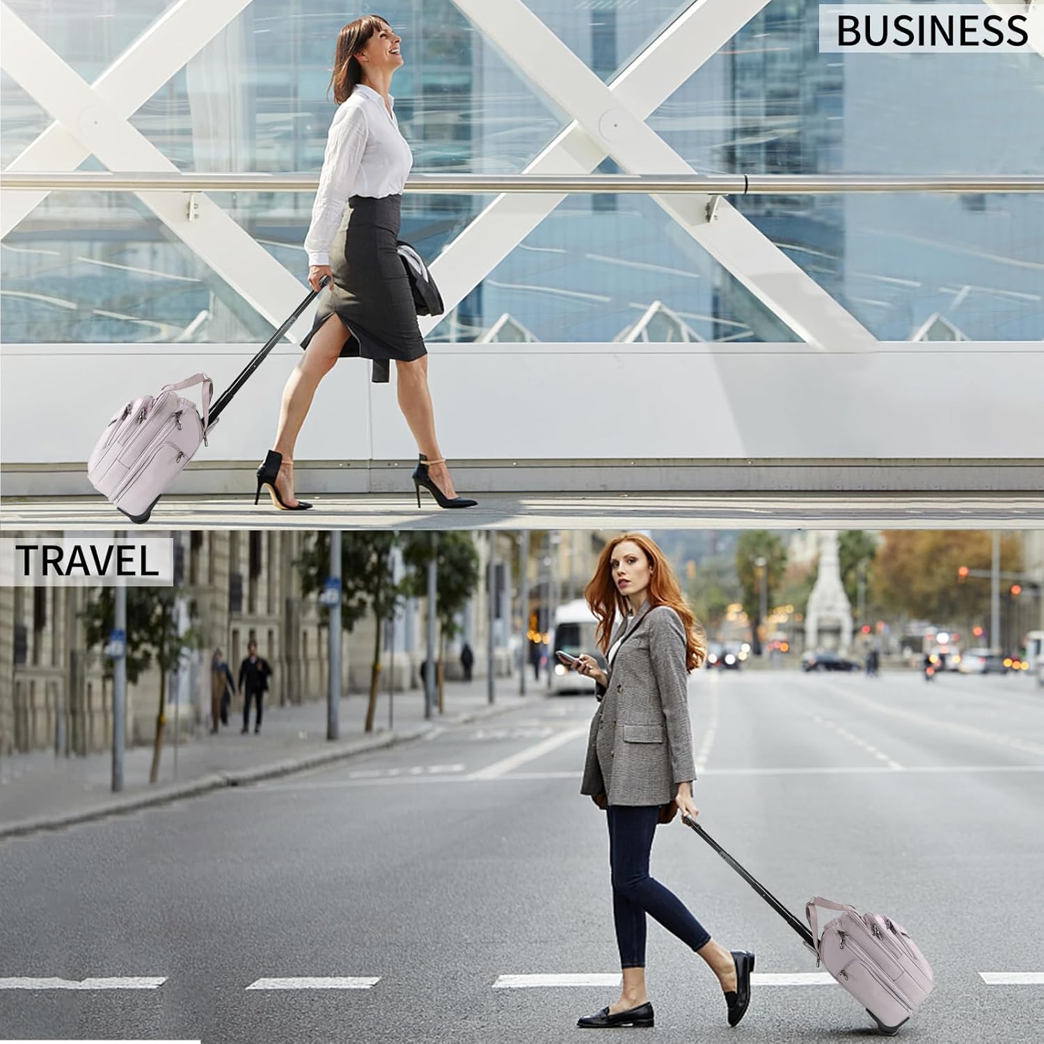 VANKEAN Rolling Laptop Bag Women with Wheels, 15.6 Inch Rolling Briefcase for Women, Water Repellent Overnight Computer Bag with RFID Pockets for Travel Business Work, Light Dusty Pink - Image 6