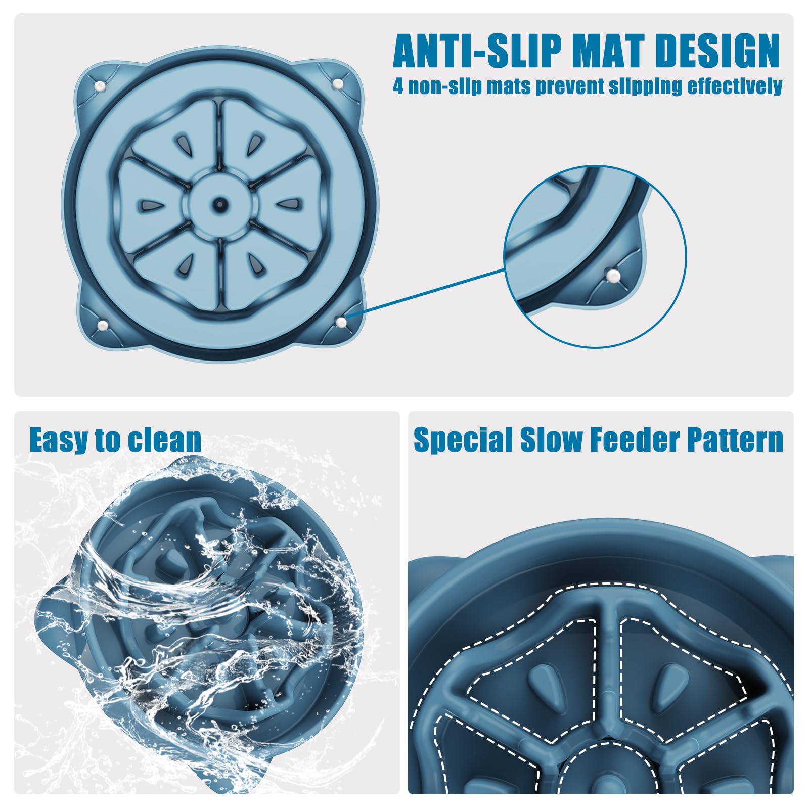 TOKAYIFE Ciotola anti ingozzamento 27.1cm Cibo lento per animali domestici Ciotola per cani e gatti Anti-rigurgito Antiscivolo Durevole (L, Blu)