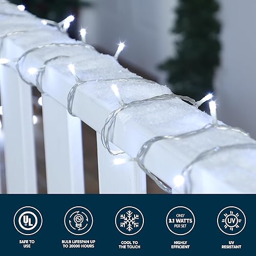 Miniatura 3 de JOYIN Guirnalda de luces de Navidad conectables de 66 pies, cable transparente, 8 modos, 200 luces LED parpadeantes para interiores y exteriores,