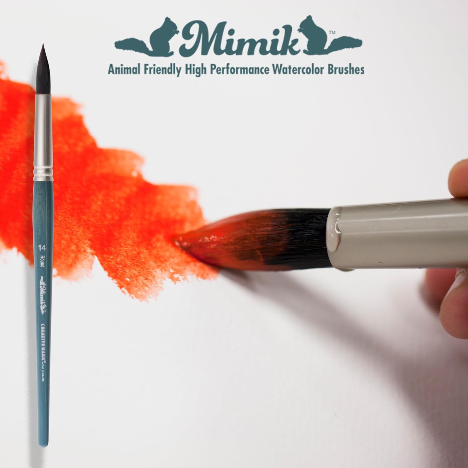 Creative Mark Mimik Professional Watercolor Brushes - Round # 14 - Synthetic Squirrel Hair - Natural Bristle Artist Brushes for Watercolors, Gouache & Acrylics