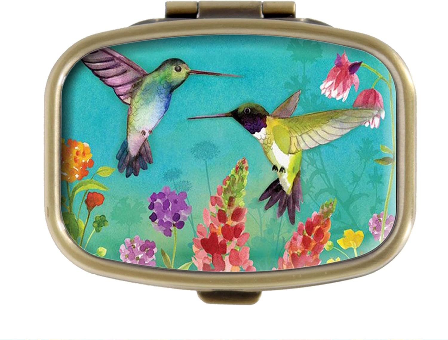FQJNS Custom Fashion Rectangular Pill Box Tablet Holder Wallet Organizer Pocket Case (Hummingbird Greeting)