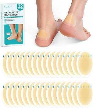Promifun Waterproof Hydrocolloid Gel Blister Bandages - Pads for Heel, Foot, Toe & Feet - Gel Blister Cushions for Prevention & Recovery 32ct, Heel Pack