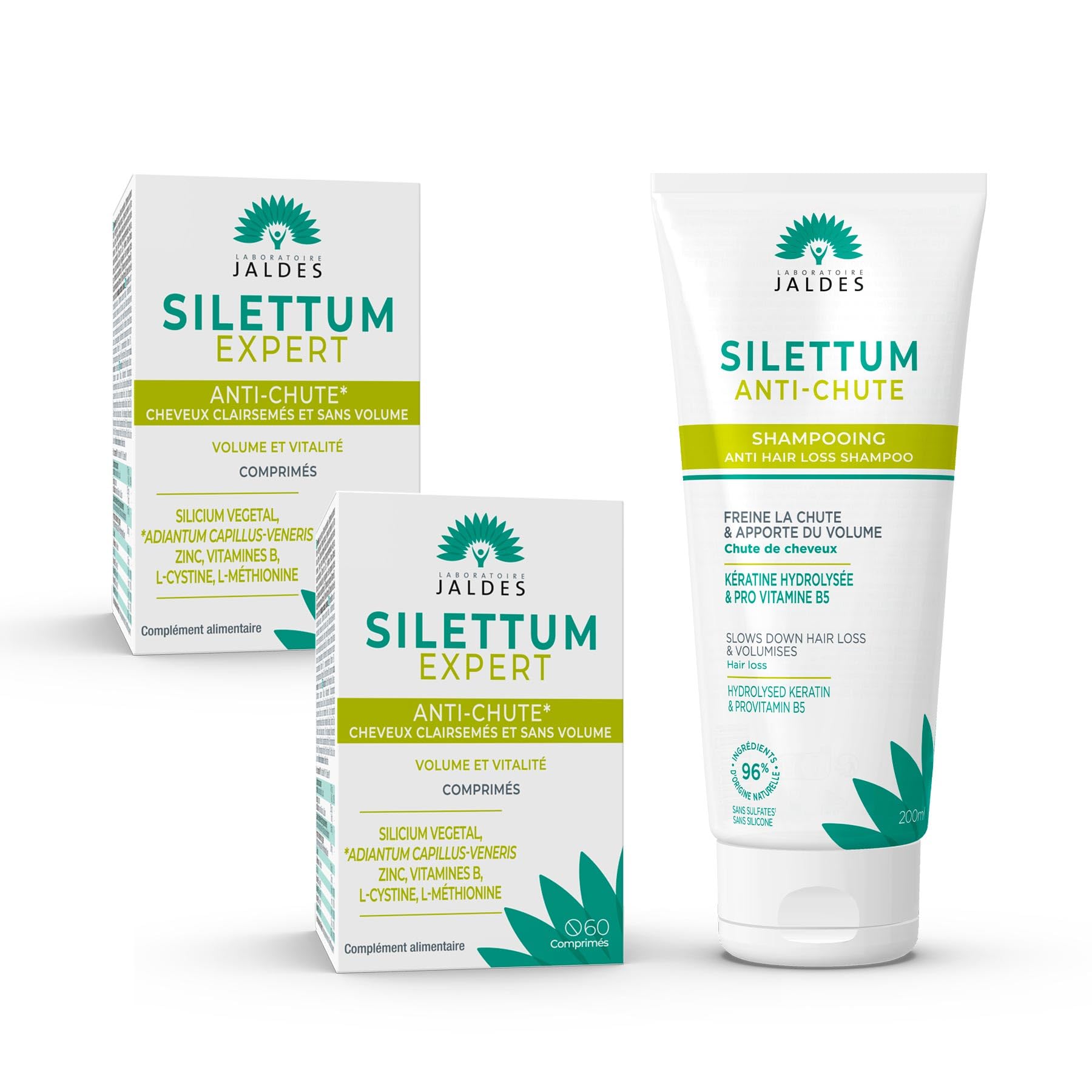 Pack « Protocole Anti-Chute » | 2 SILETTUM Expert + 1 Shampooing SILETTUM Anti-Chute | Agit contre la Chute de Cheveux | Laboratoire Jaldes