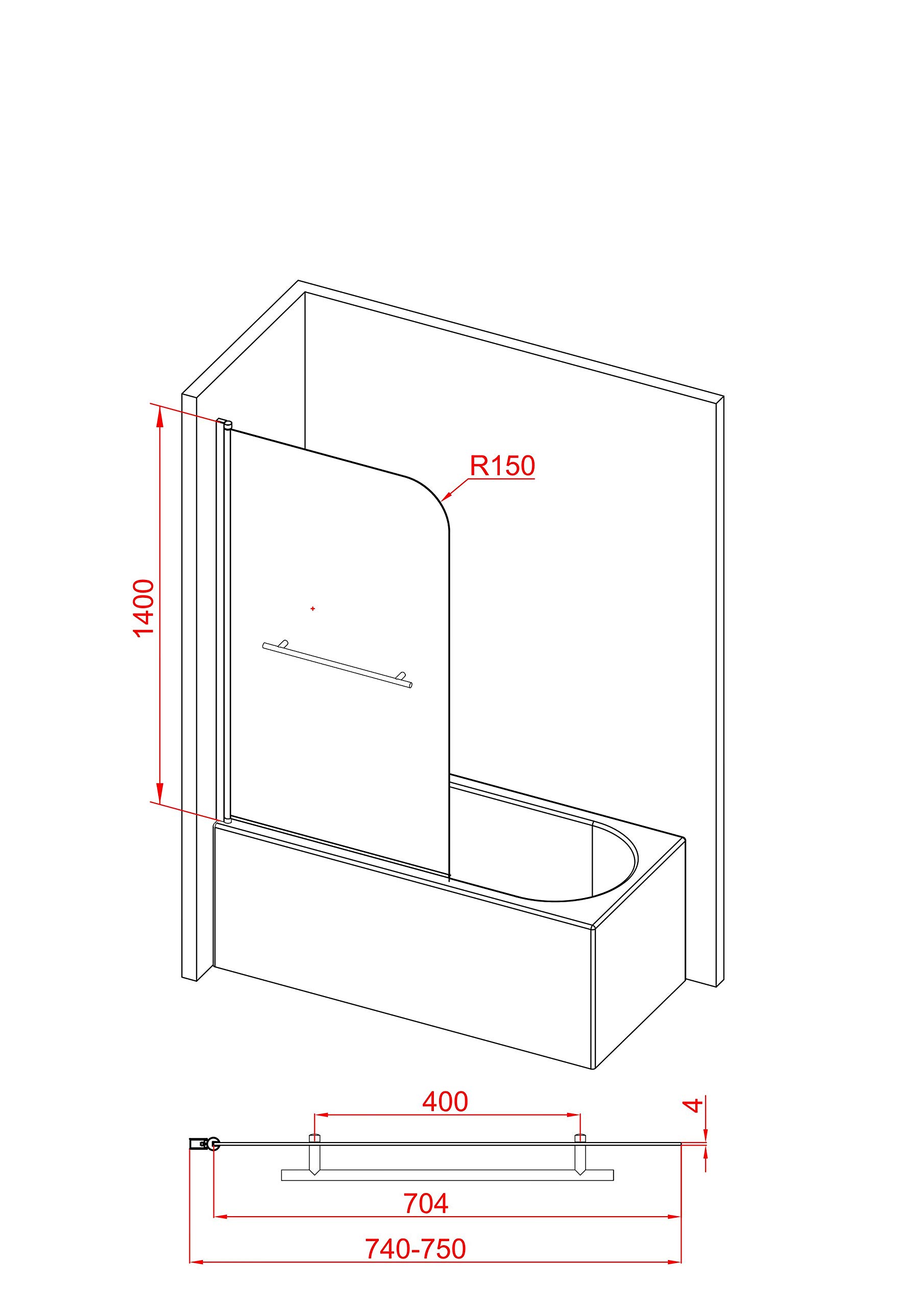 Mampara de ducha CITY 75 x 140 cm - abatible en una parte - montable en ambos lados - vidrio de seguridad monocapa de 4 mm de espesor - diseño negro mate