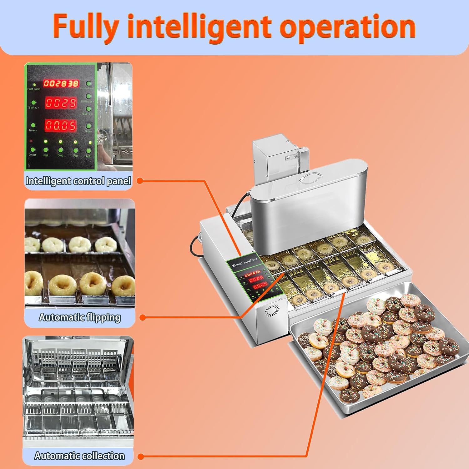 Commercial Frying Donuts Maker, Automatic Mini Donut Maker Machine, Doughnut Maker, For Restaurant, Bakery, Party, Dessert Shop (6 Row)