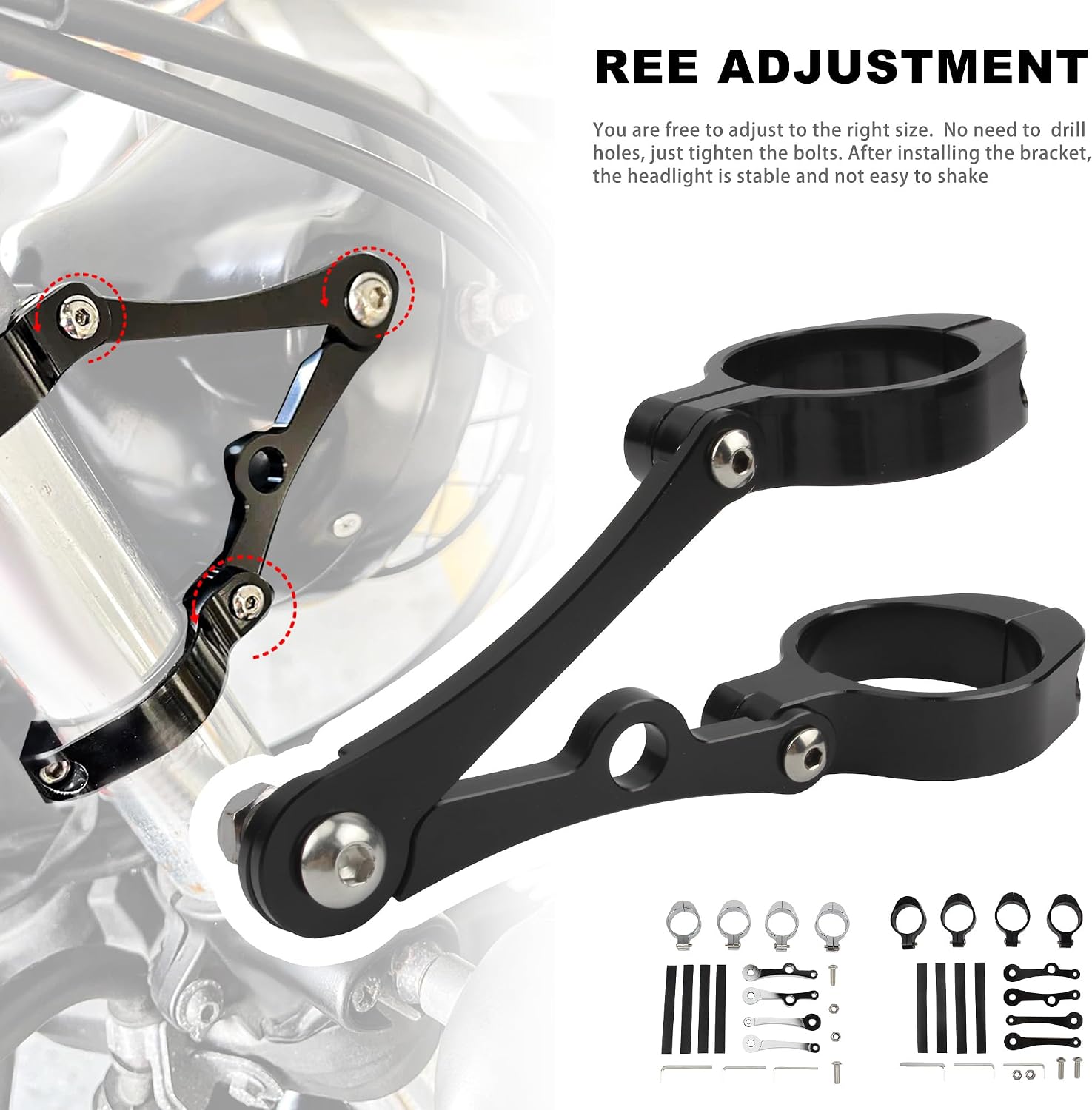 Motorcycle Headlight Bracket,39 41mm Fork Tubes CNC Head Lamp Mount Support Holder For Cafe Racer Sportster Touring Softail Dyna Chopper Bobber Universal- Black