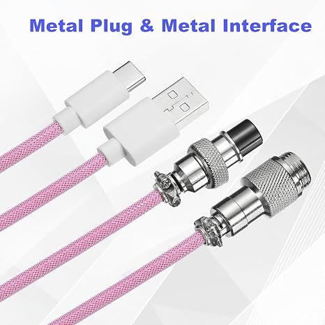 PATIKIL 3 m Coiled Keyboard Cable, Type-C to USB-A Braided Gaming Keyboard Coiled Cables with Detachable Metal Aviation Connector for Mechanical Gaming Keyboards, Colorful