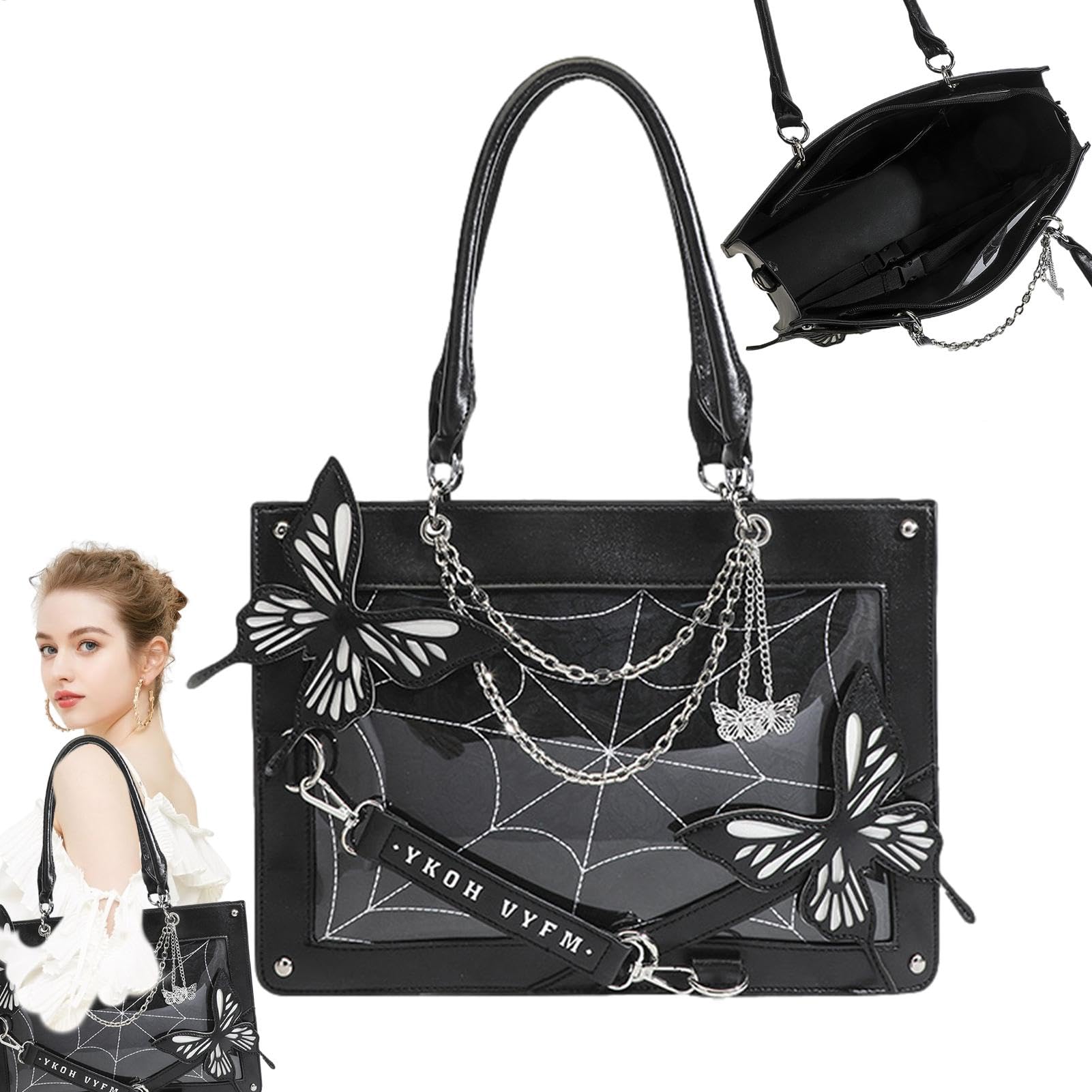 Bolso de la compra de la mariposa, bolso de la mariposa de estilo gótico oscuro - Bolsa de compras reutilizable para mujer, gimnasio, picnic, viajes, playa, compras, compras