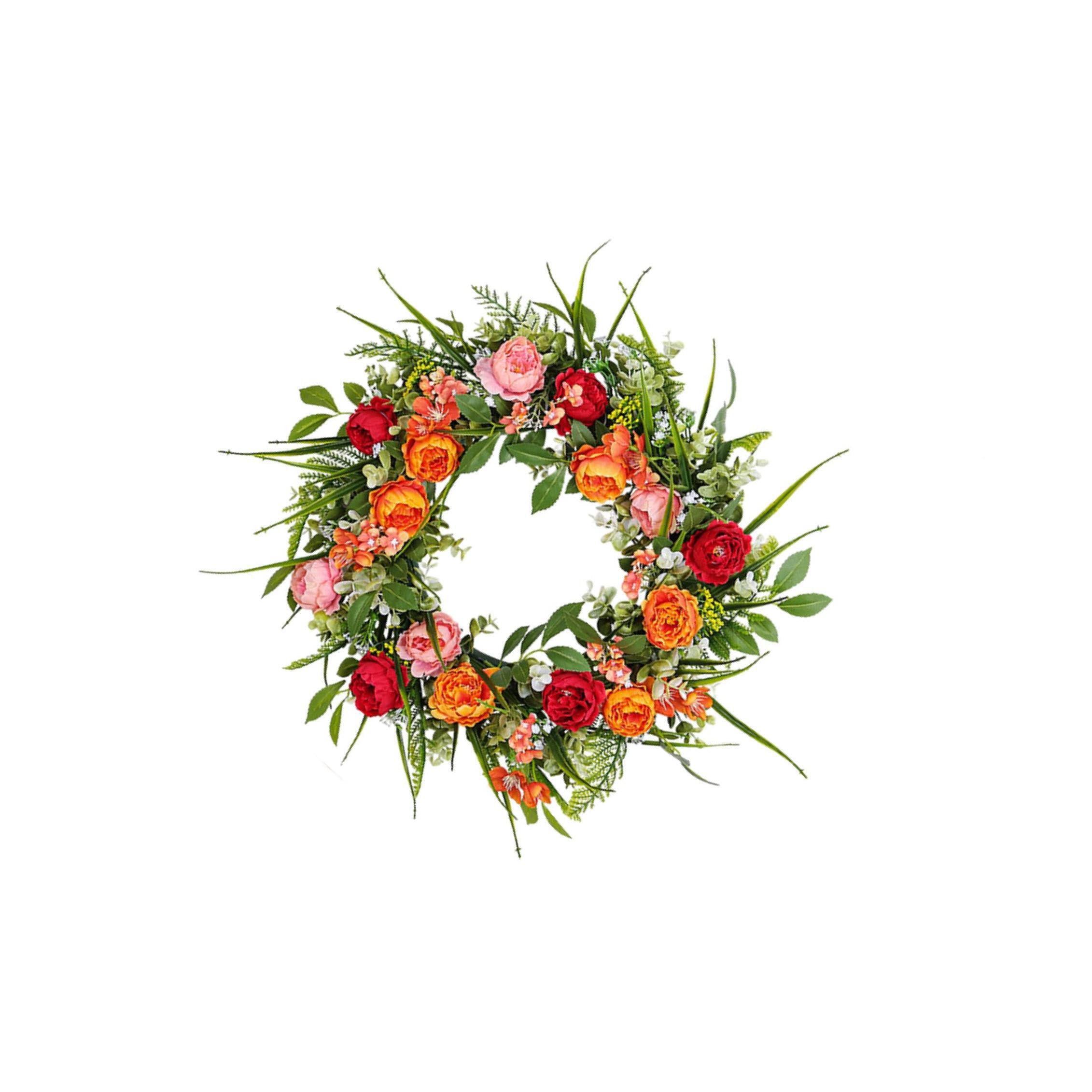 AMSLSIU Spring Summer Wreath Outside Farmhouse Decor Providing Welcoming Atmosphere With Colorful Wreath Featuring Beautiful Peony Flowers Fall Artificial