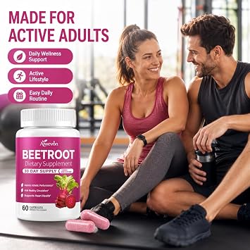 Organic Beet Root Capsules 1300mg per Serving Non-GMO Beetroot Supplement for Circulation, Heart Health & Energy Support Easy-to-Swallow Veggie Capsules, 60 Count, 30 Day Supply