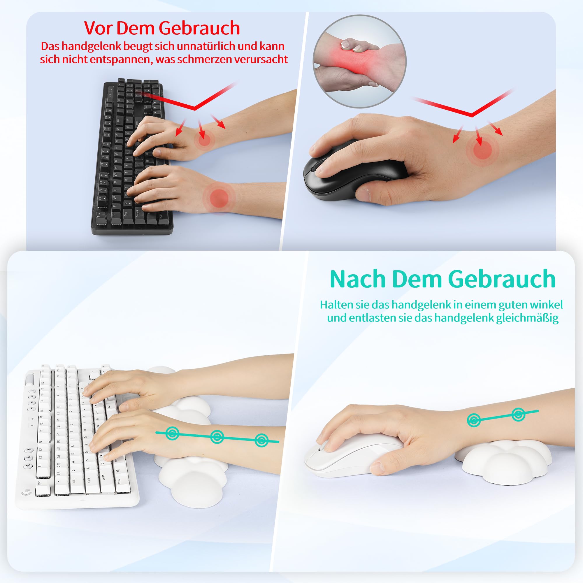 Sushret Wolkenförmige Handballenauflage für Tastatur, ergonomische Tastatur-Handauflage aus PU-Leder mit Memory-Schaum gegen Müdigkeit, Schreibtisch Zubehör für Büro, PC & Gaming – Weiß