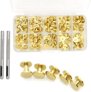 60 Sets Brass Screws Leather Fasteners Rivets Kit with Install Hole Punch(5 Sizes)