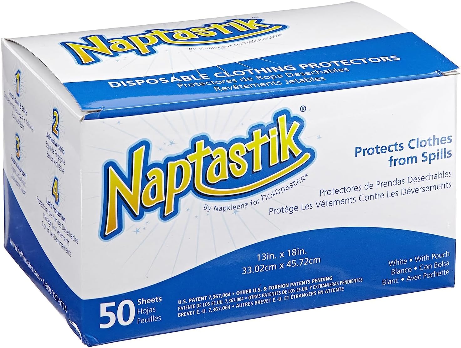 Hoffmaster 120821 Naptastik Clothing Protector with Pouch, 18" Length x 13" Width, White (12 Packs of 50)