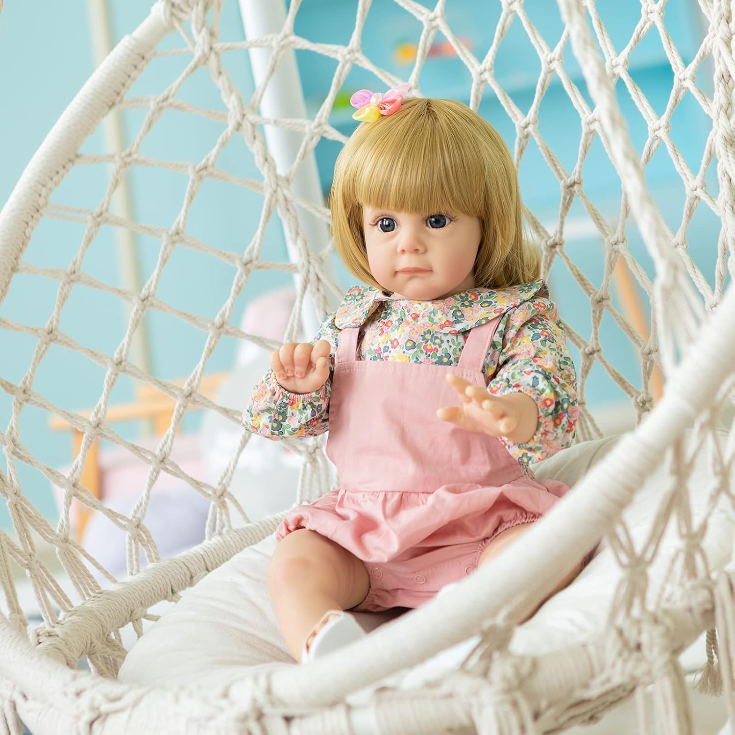 Pinky Reborn Real Life Toddler Baby Dolls Girl 24 Inch Lifelike Cute Newborn Baby Dolls with Blond Hair Soft Adorable Silicone Baby Doll Toy Best Birthday Gift Set