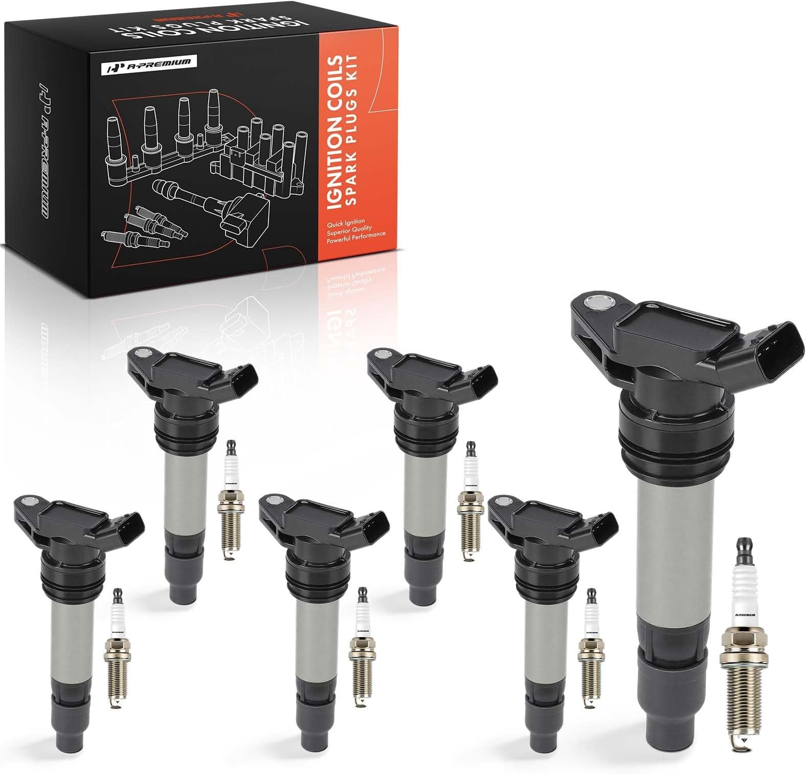 A-Premium Ignition Coils and Spark Plugs Kits Compatible with Volvo XC60 2010-2011, XC90 2007-2011, S60 2011-2012, S80 2007-2011, XC70 2008-2011, V70 2008-2010 & Land Rover LR2 2008-2012 6-PC Set | Compatible with Volvo XC60 2010-2011, XC90 2007-2011, S60 2011-2012, S80 2007-2011, XC70 2008-2011, V70 & Land Rover LR2