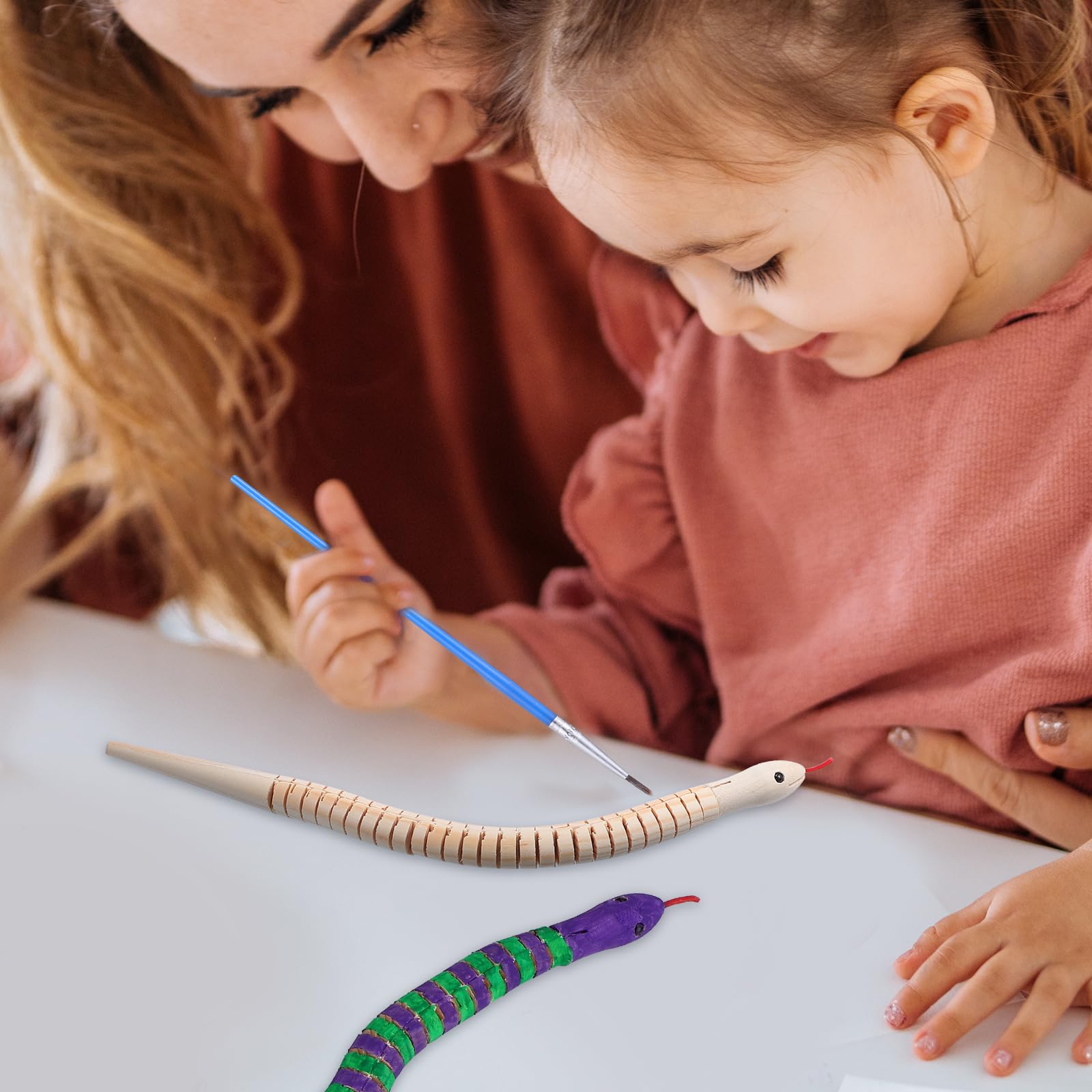 DOITOOL Children S Wooden Wiggly Snake Toy 12 Inch Flexible Painting Craft Kit with Movable Joints Multi-Colour Paints and Brushes for Creative Doodle Play and Party Decoration - Image 3