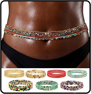 ELABEST African Waist Beads Chain Layered Belly Body Chain Beach 7Pack Waist Jewelry Body Accessories for Women