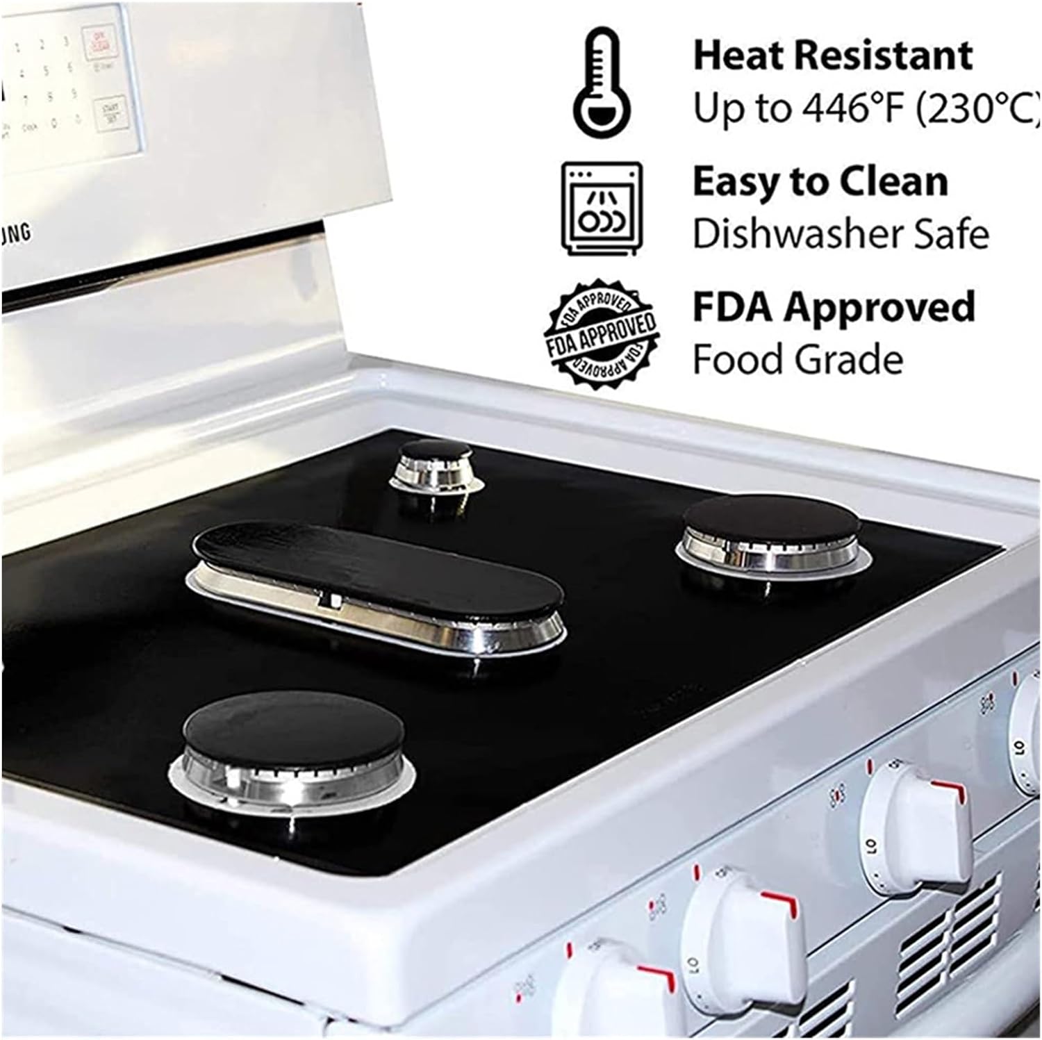 Black Stove Protector 5 Hole Reusable Stove Liner Gas Stove Cooktop Cleaning Pad Cookware Cover Kitchen Accessories