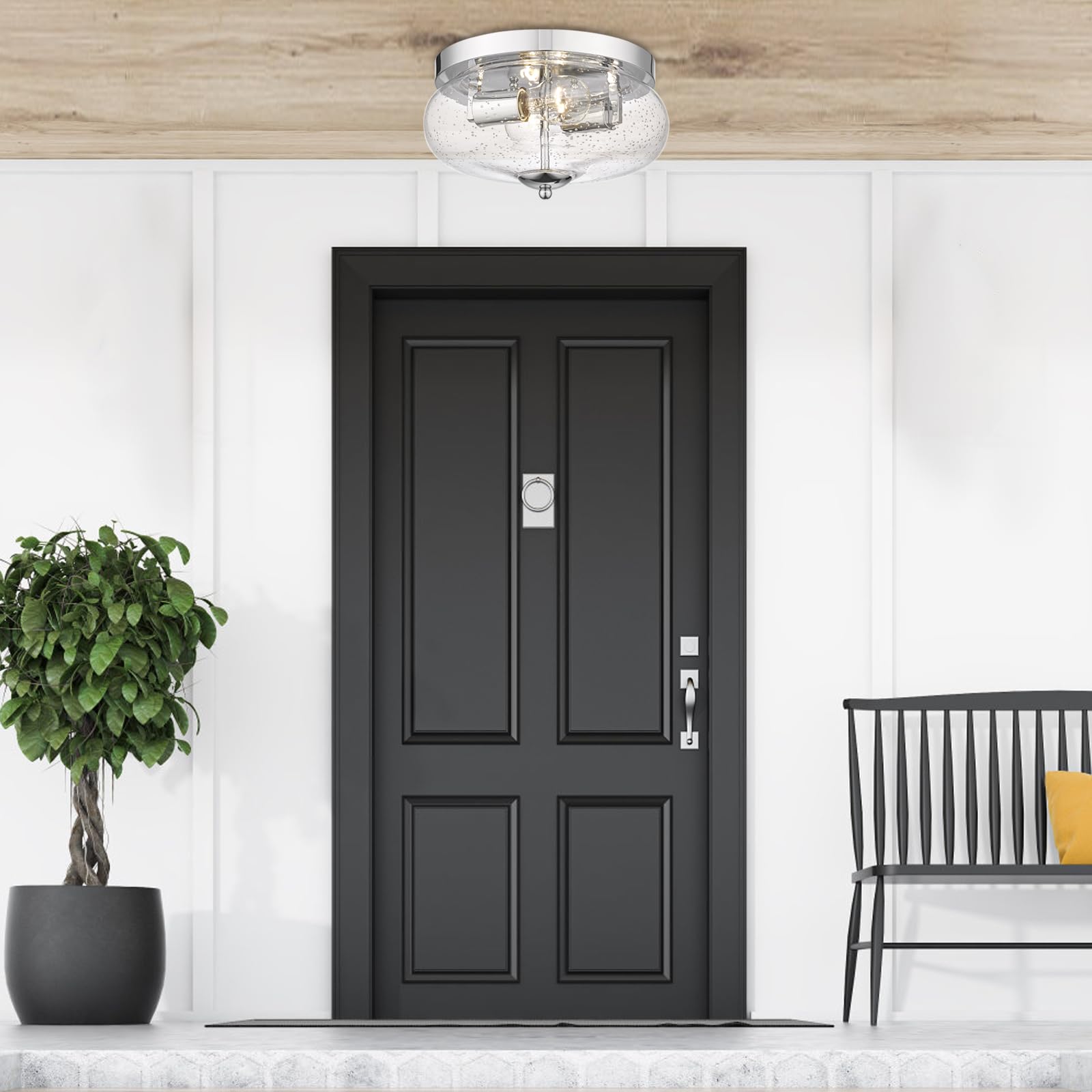 Darkaway Farmhouse Ceiling Light Fixtures Flush Mount Indoor Outdoor Ceiling Light with Seeded Glass Shade for Hallway Kitchen Bedroom Porch Living Room Dining Room Chrome Finish