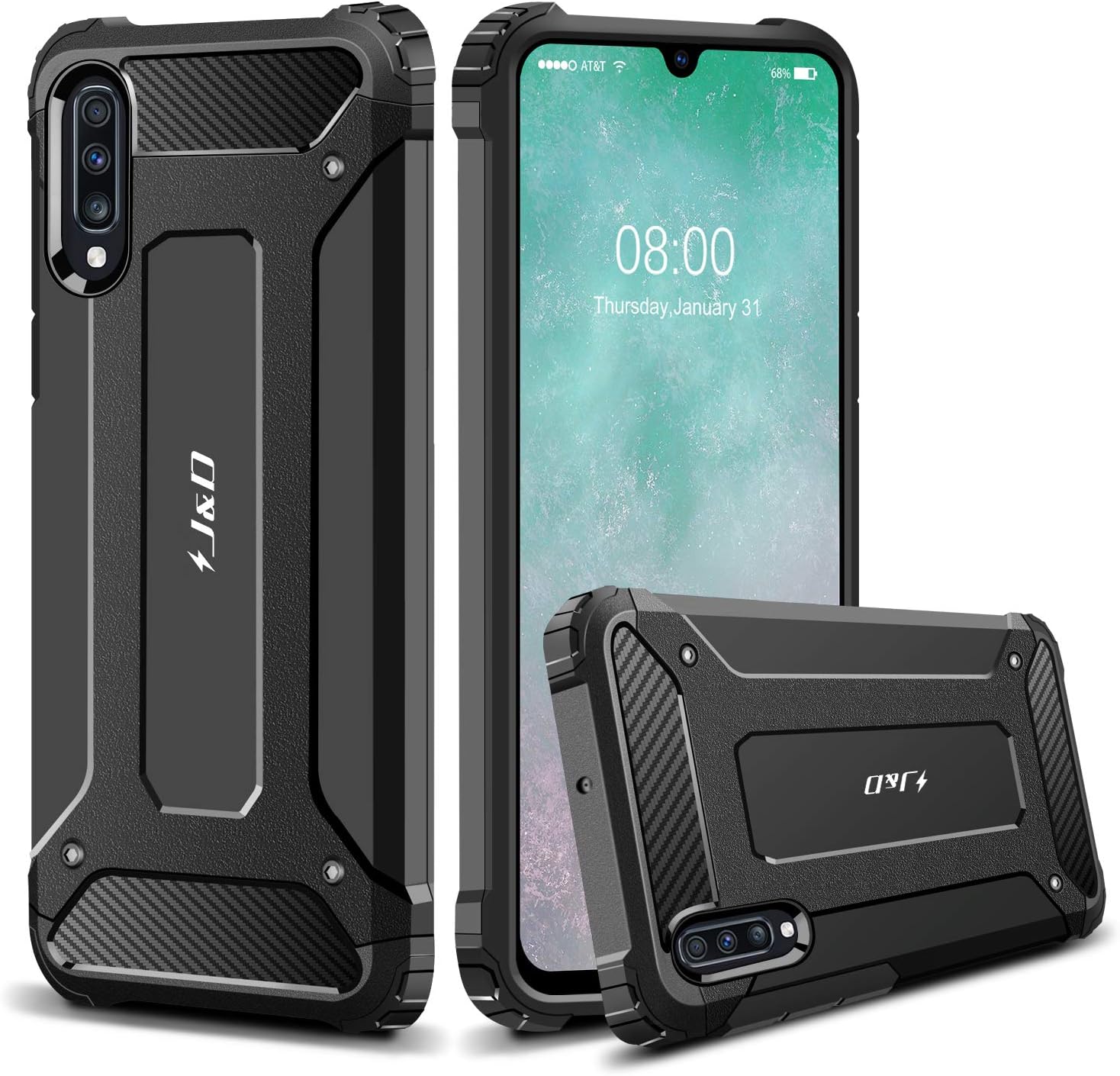 J&D Case Compatible for Galaxy A70 Case, Heavy Duty ArmorBox Dual Layer Shock Resistant Hybrid Protective Rugged Case for Samsung Galaxy A70 Case, Black