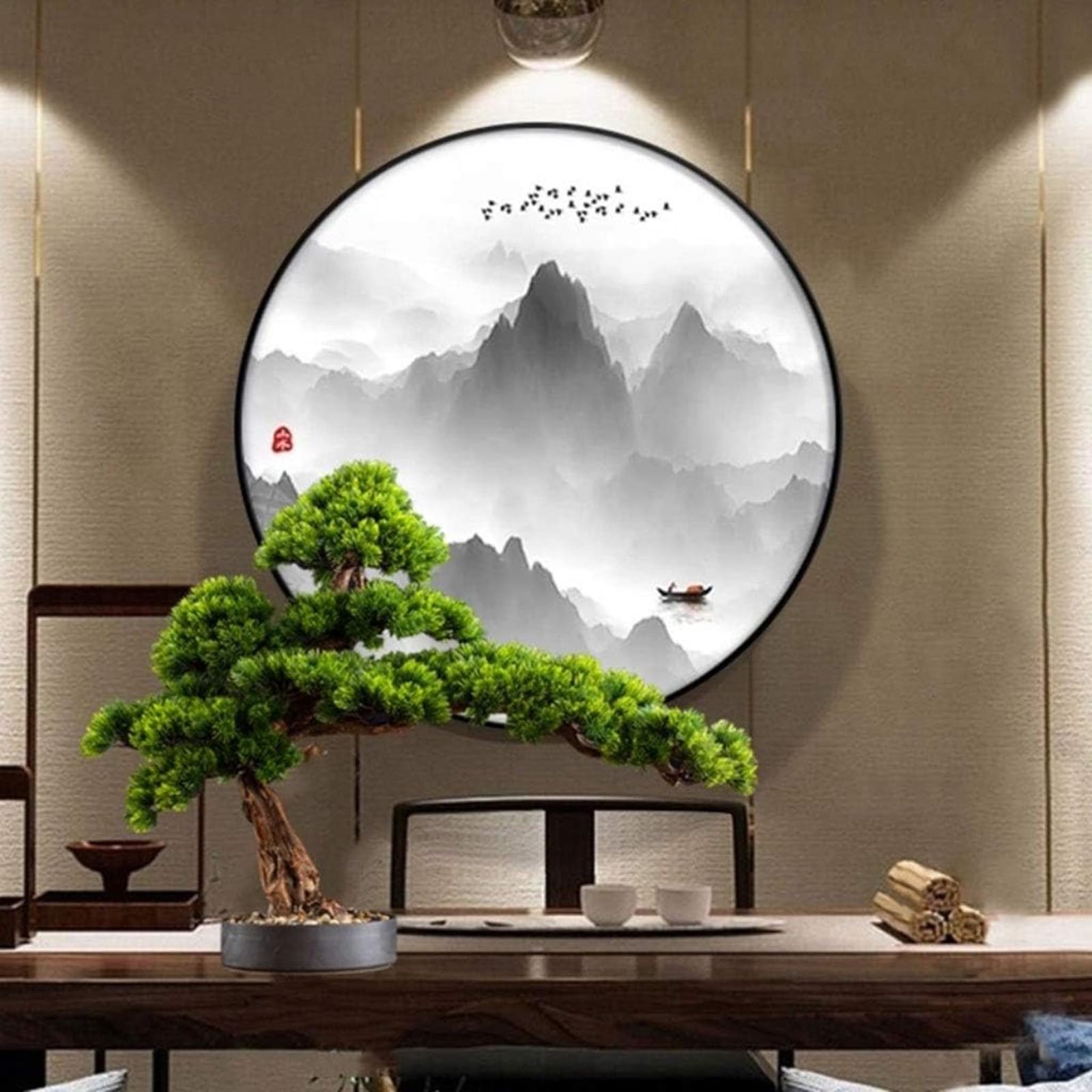 Bonsai artificiale realistico, pino cedro, podocarpo, pianta con fioriera in ceramica nera, decorazione per bagno e scrivania