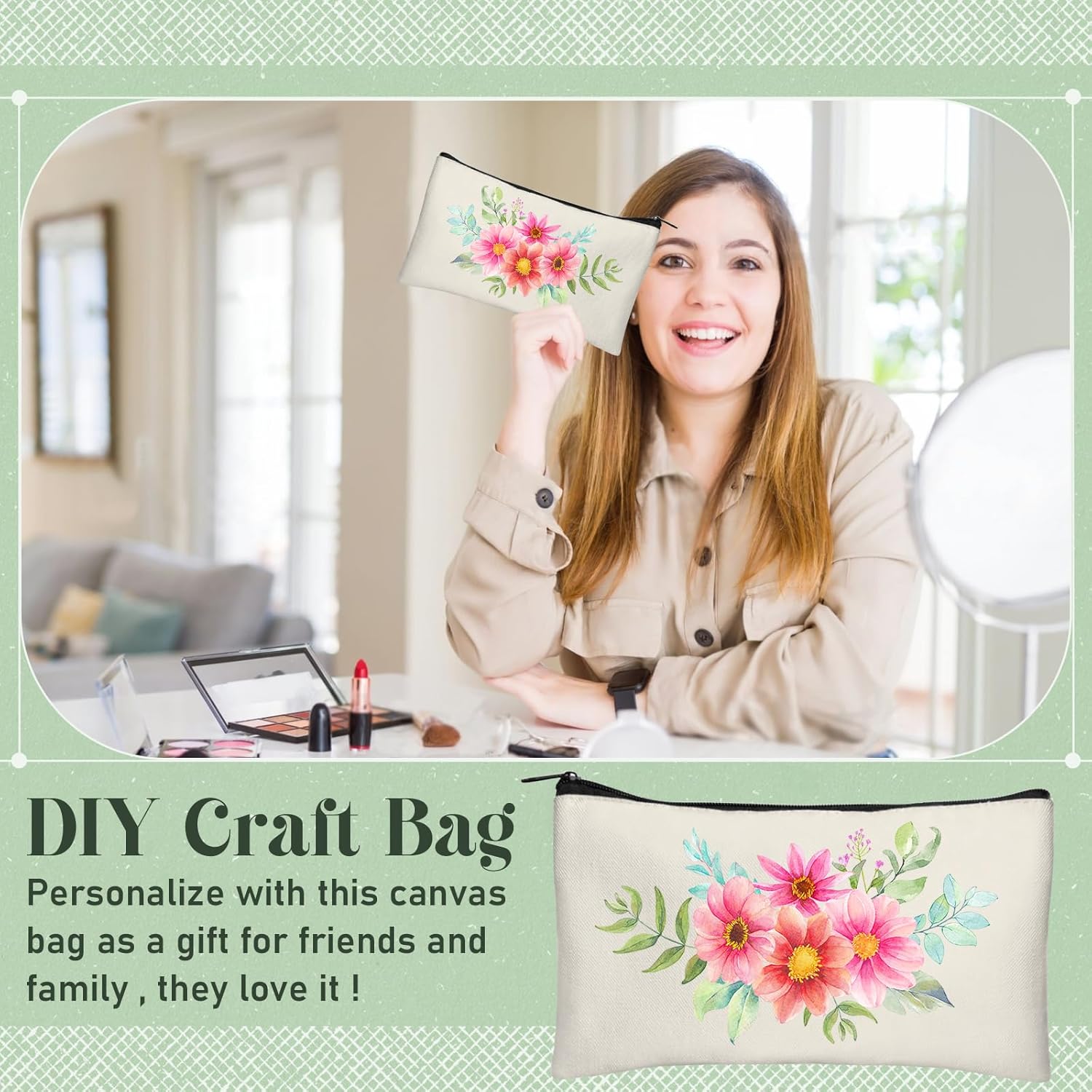 Legigo Blank Canvas Bag Zipper Pouch Makeup Bags Bulk - Multi-Purpose Canvas Pencil Pouch with Sturdy Zipper, Cosmetic Bag Travel Toiletry Bag for DIY Craft Projects, Storage (8.3 x 5 inches) - Image 8