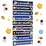 Chunful Set of 9 Boys Room Bedroom Decor Boys Inspirational Wall Decor Wood Hanging Plaque Motivational Kids Bedroom Wall Sign for Kids Teenage Toddler(Space)
