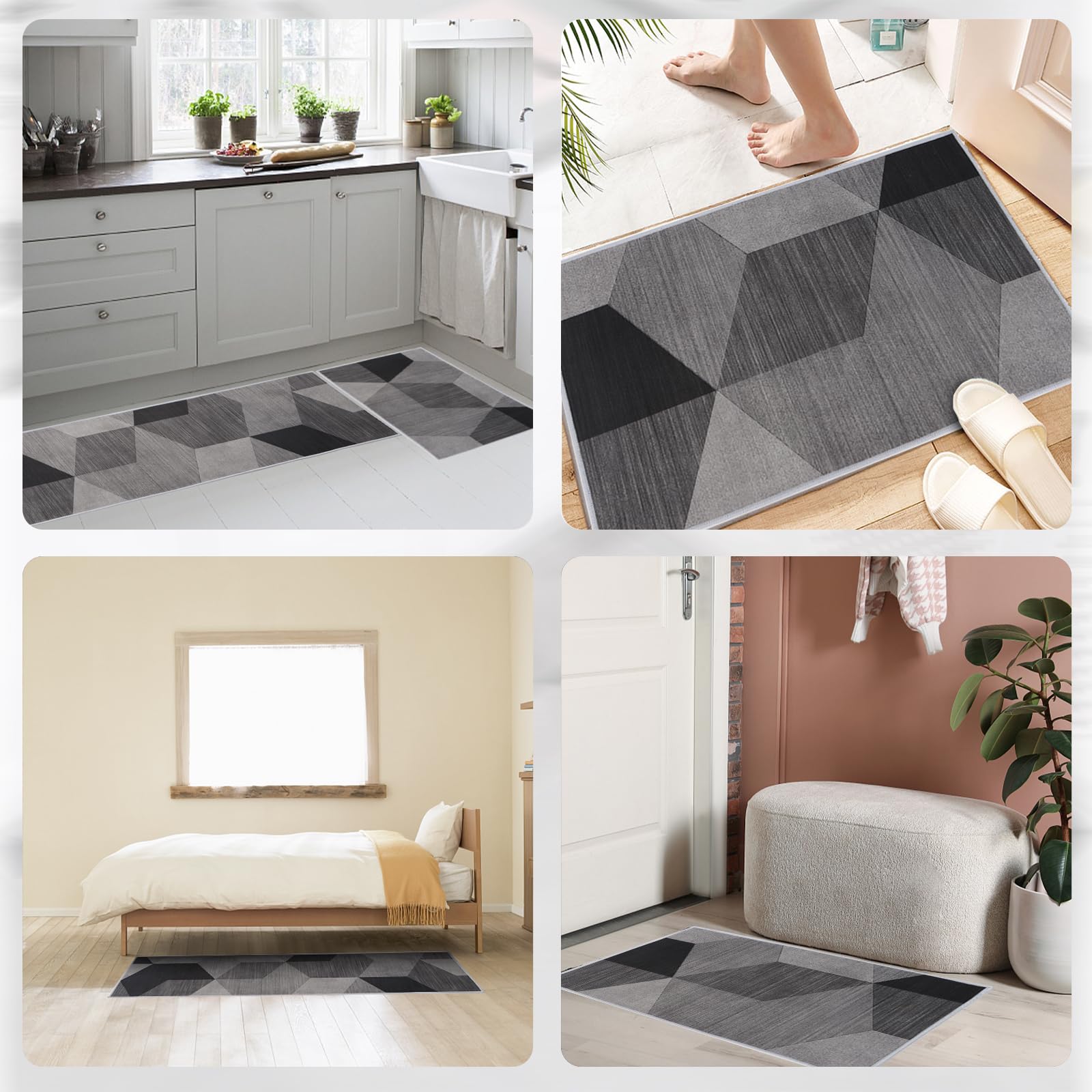 BWBIKE Set di Tappeti da Cucina Tappetini in Piedi in Moquette Lavabili Set di Tappeti da Pavimento Antiscivolo in Microfibra da 2 pezzi, 43 x 75 cm + 43 x 150 cm, Rhombus-Upgrate