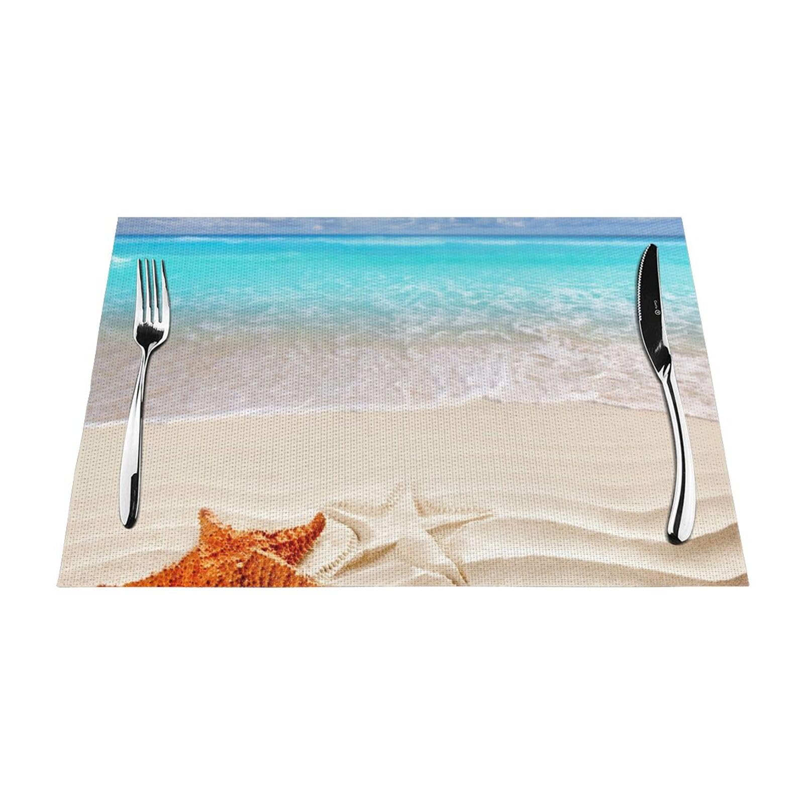 Sets de table en PVC imprimé plage d'été résistants lot de 6 cuisine