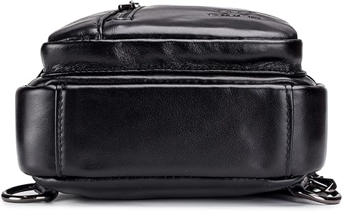 Miniatura 5 de Bolso bandolera de cuero para hombres y mujeres, para viajes al aire libre, camping, senderismo, casual, bolsa de hombro para el pecho, #01Negro,